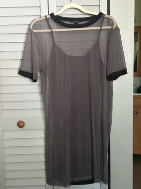 Sheer Mesh Slip Dress with Inner Camisole - Gray